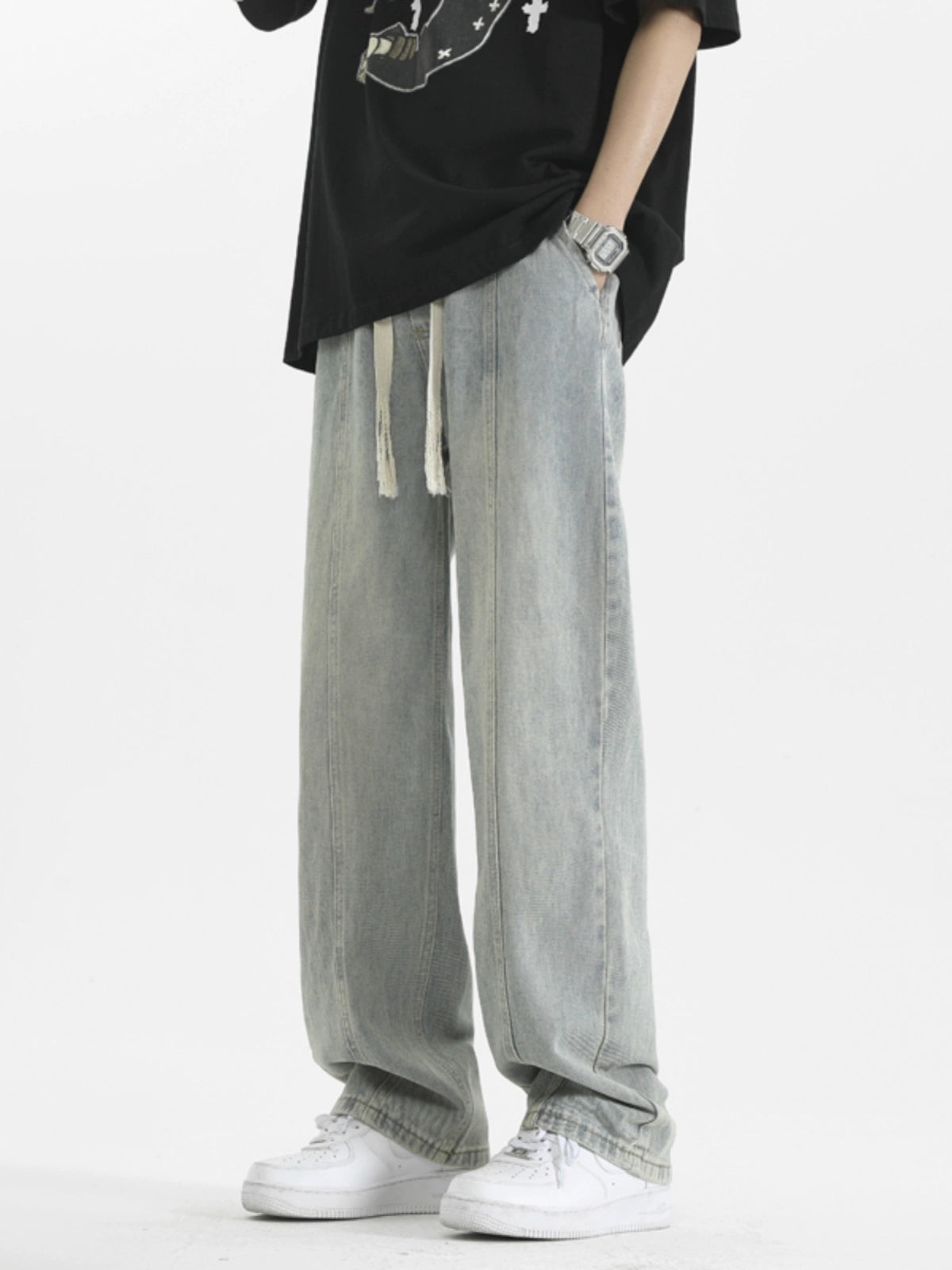 ELASTIC WIDE LEG JEANS