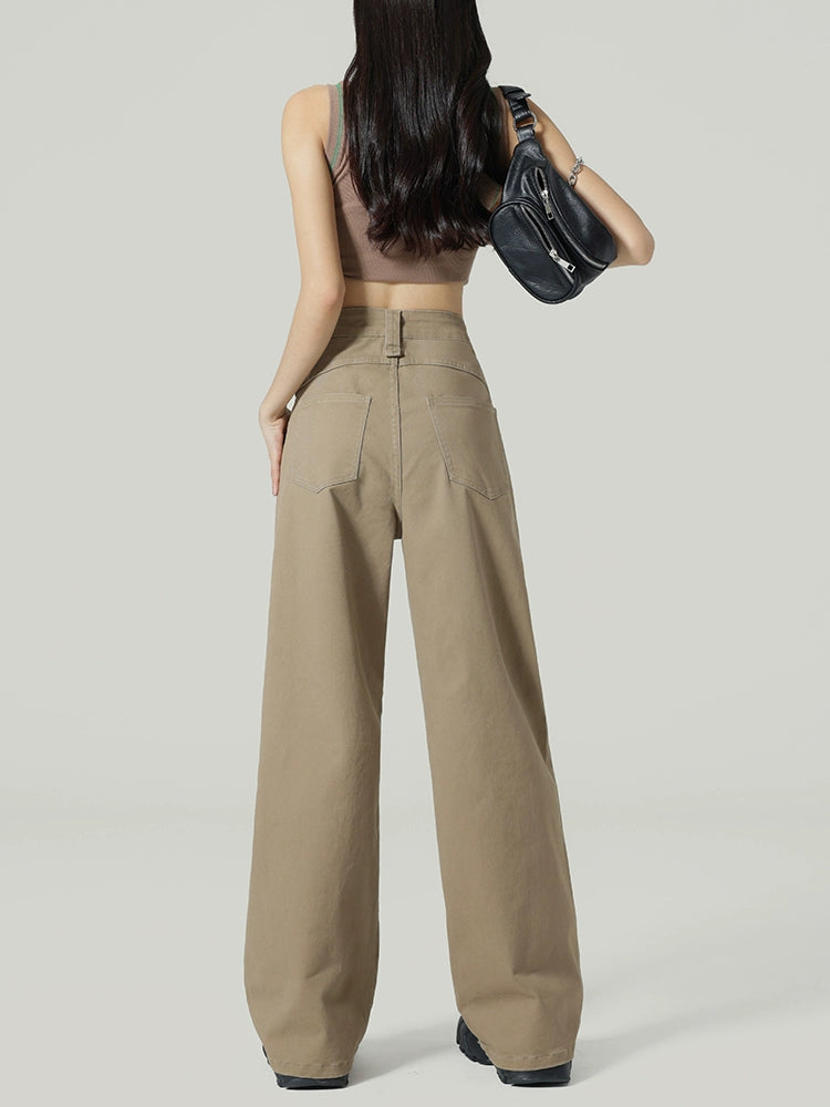 KHAKI WIDE-LEG JEANS