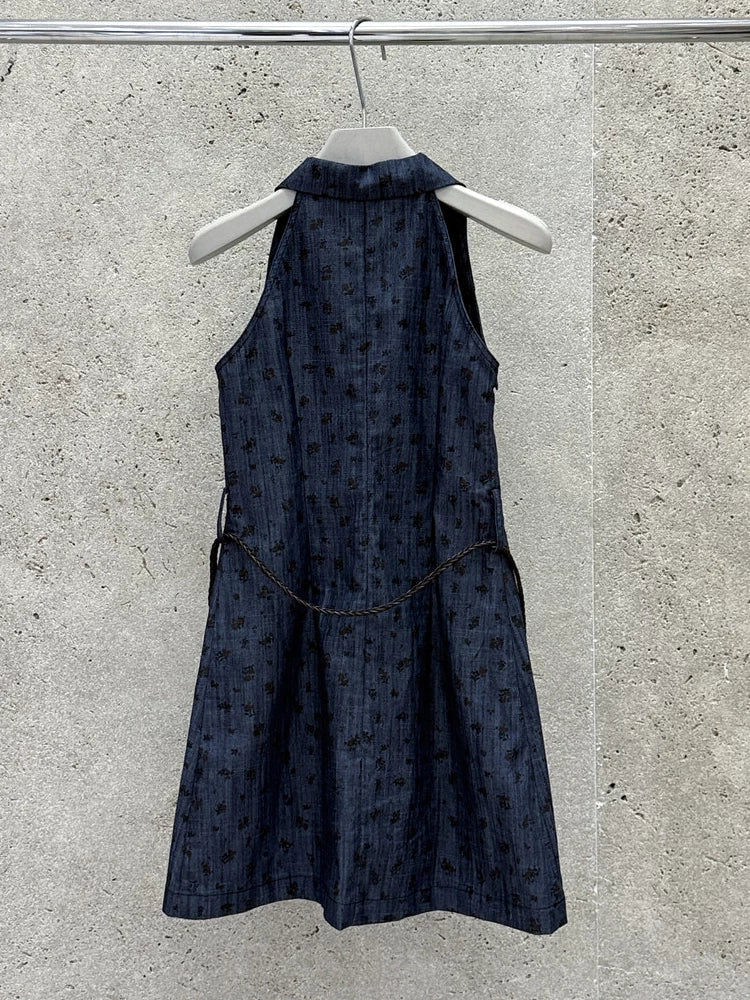 PRINTED DENIM SLEEVELESS DRESS