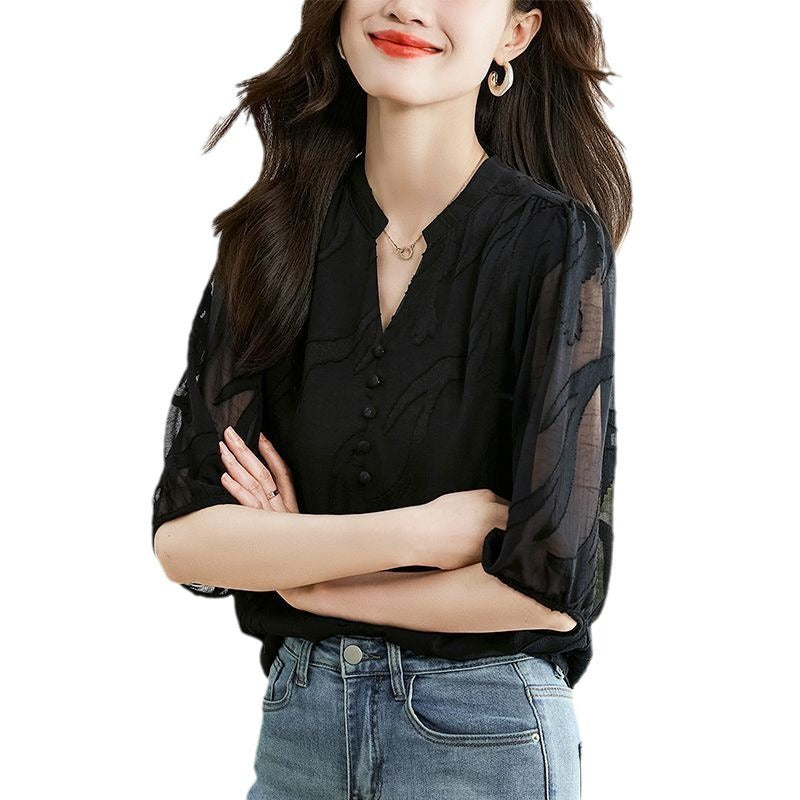 PUFF SLEEVE CHIFFON TOP