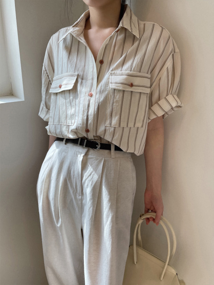 STRIPE SHORT SLEEVE BUTTON-UP SHIRT