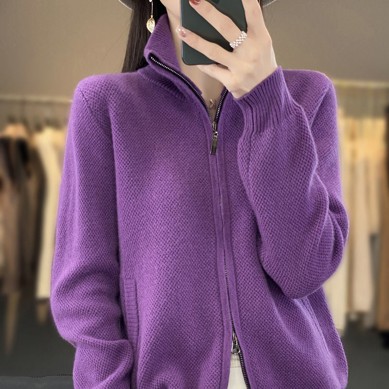 HIGH NECK ZIPPER CARDIGAN