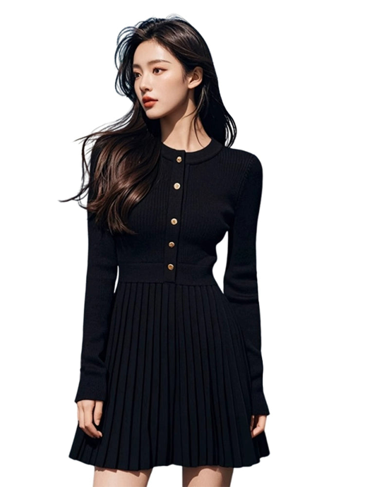 FRENCH SINGLE-BREASTED KNITTED DRESS