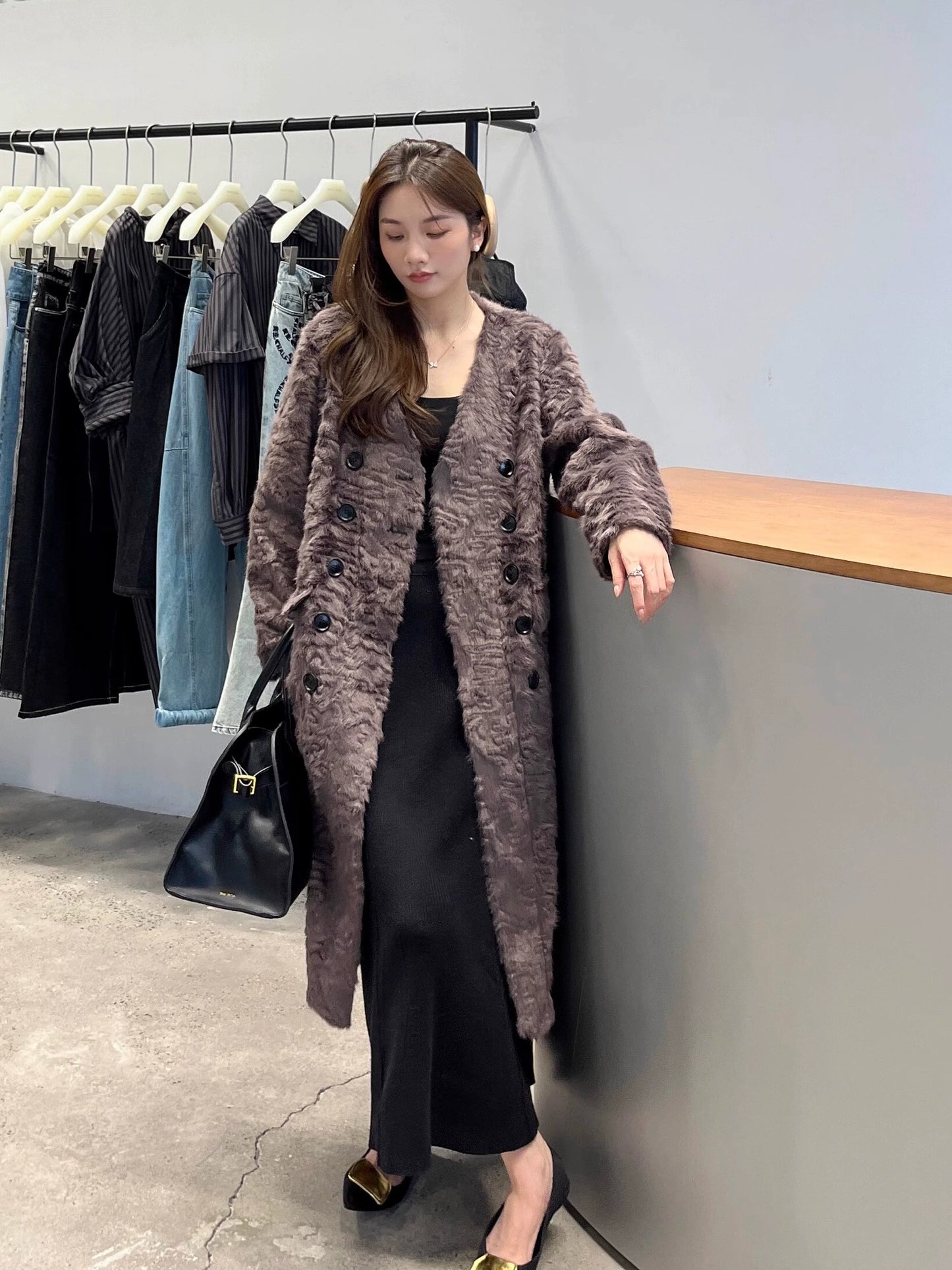 ZAREAL FASHION FAUX FUR LONG COAT