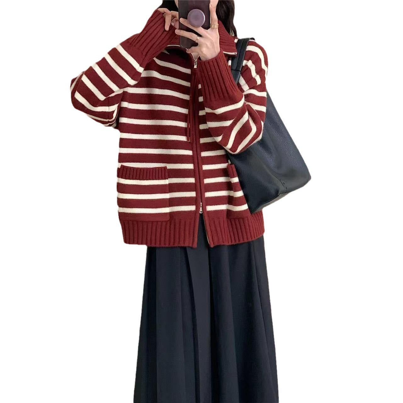 FULL ZIP STRIPE CARDIGAN