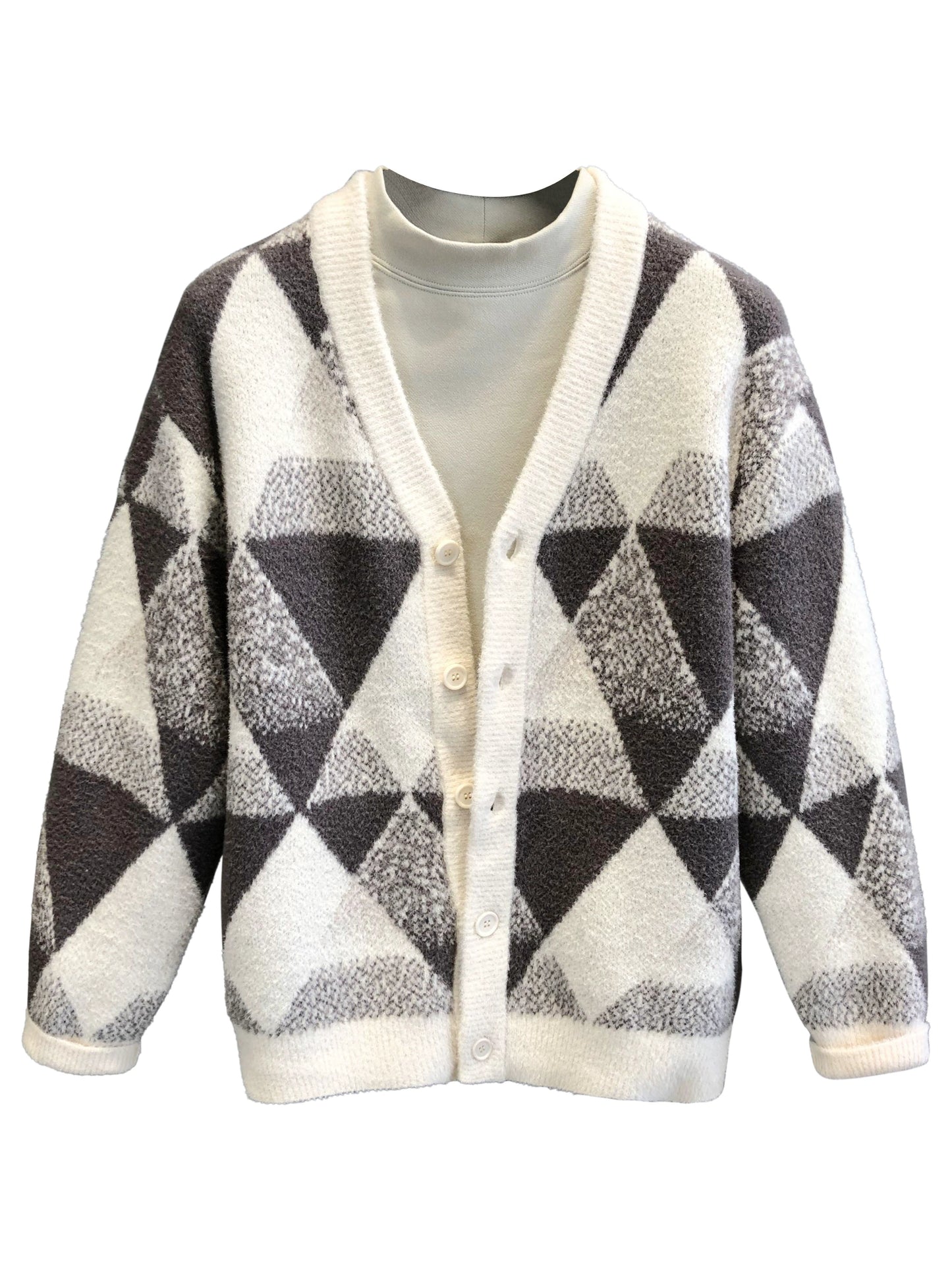 DIAMOND PLAID CARDIGAN