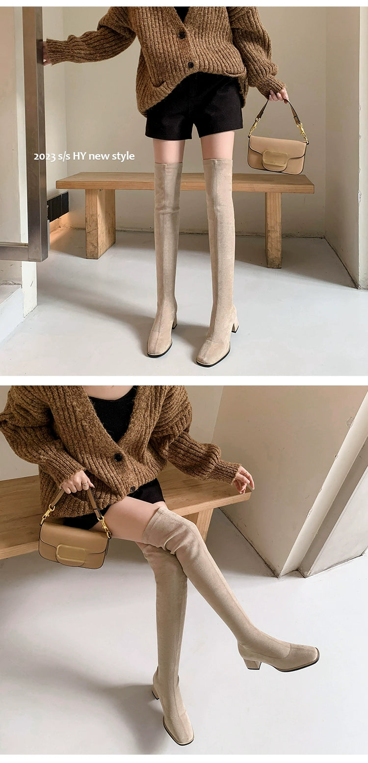 SQUARE TOE OVER-THE-KNEE BOOTS