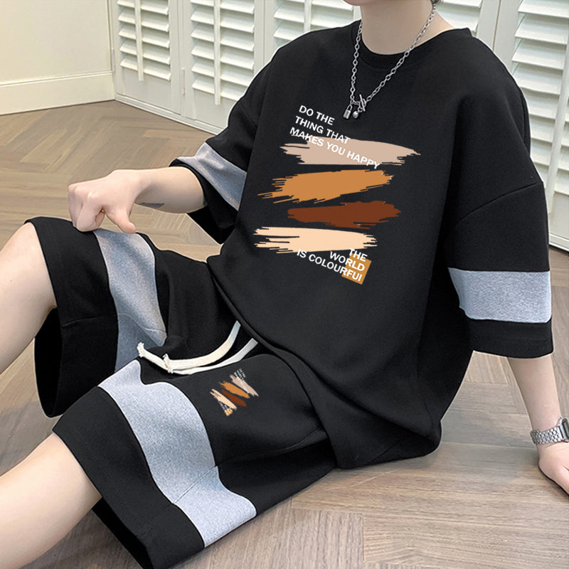 WAFFLE CREW NECK T-SHIRT AND SHORTS