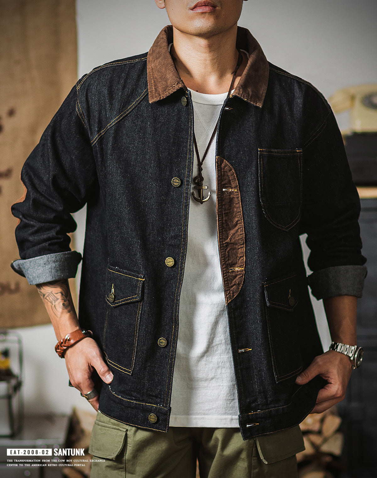DENIM JACKET WITH CORDUROY ELBOW