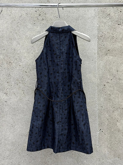 PRINTED DENIM SLEEVELESS DRESS