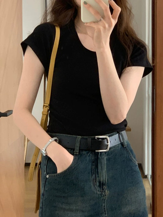 SHOULDER U-NECK T-SHIRT